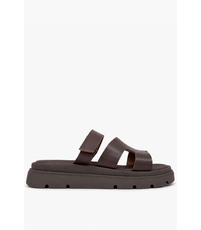 Καφέ flatform με αυτοκόλλητο λουράκι και chunky σόλα