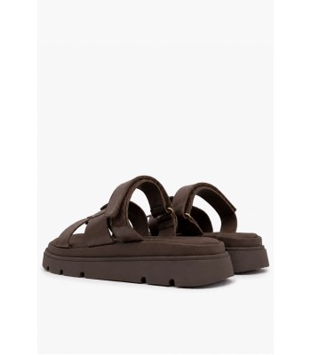 Καφέ flatform με αυτοκόλλητο λουράκι και chunky σόλα