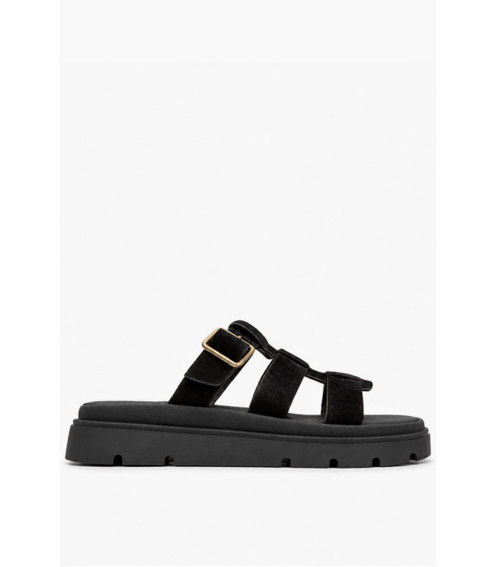 Μαύρο flatform με suede υφή και χρυσή αγκράφα
