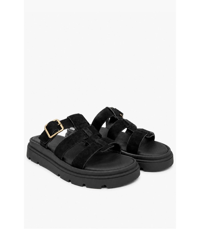 Μαύρο flatform με suede υφή και χρυσή αγκράφα
