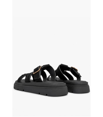 Μαύρο flatform με suede υφή και χρυσή αγκράφα