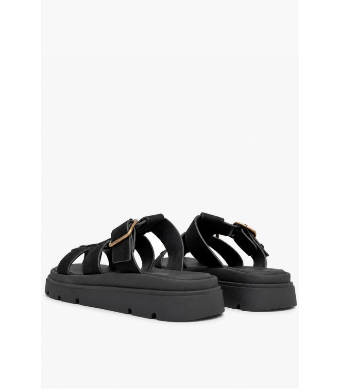 Μαύρο flatform με suede υφή και χρυσή αγκράφα