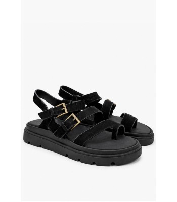 Μαύρο flatform με ανατομικό πάτο και διπλές αγκράφες