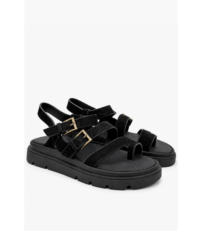 Μαύρο flatform με ανατομικό πάτο και διπλές αγκράφες