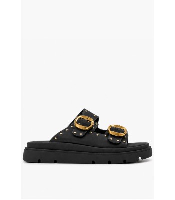 Μαύρα flatform με χρυσές αγκράφες και τρουκς