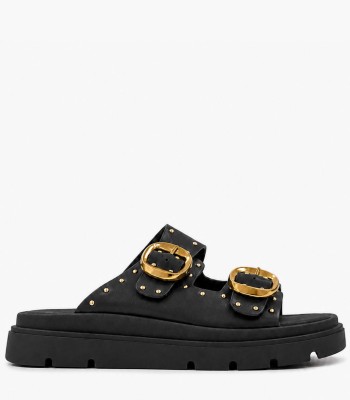 Μαύρα flatform με χρυσές αγκράφες και τρουκς