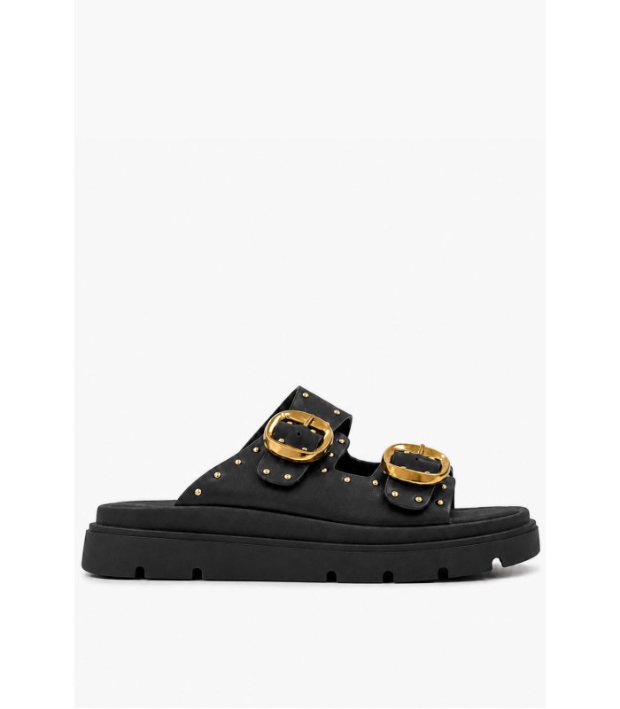 Μαύρα flatform με χρυσές αγκράφες και τρουκς