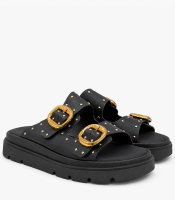 Μαύρα flatform με χρυσές αγκράφες και τρουκς