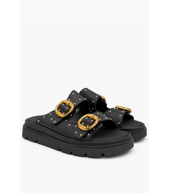 Μαύρα flatform με χρυσές αγκράφες και τρουκς