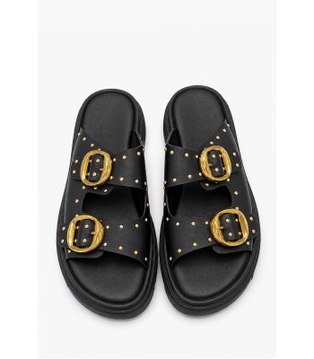 Μαύρα flatform με χρυσές αγκράφες και τρουκς