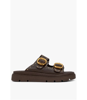 Καφέ flatform με χρυσές αγκράφες και τρουκς
