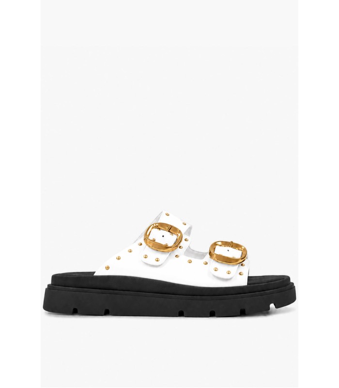 Λευκά flatform με χρυσές αγκράφες και τρουκς