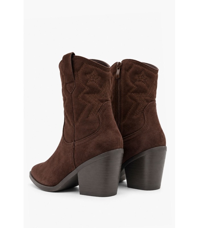 Καφέ cowboy μποτάκια suede με κεντήματα