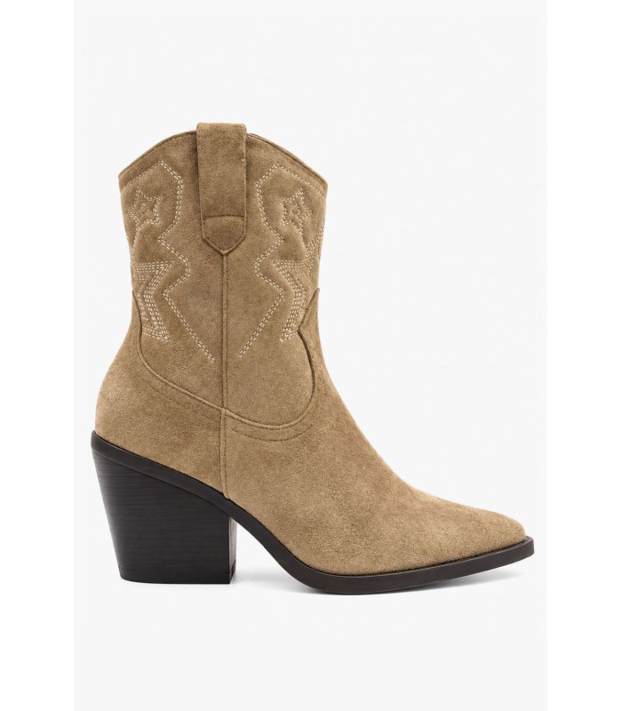 Μπεζ cowboy μποτάκια suede με κεντήματα