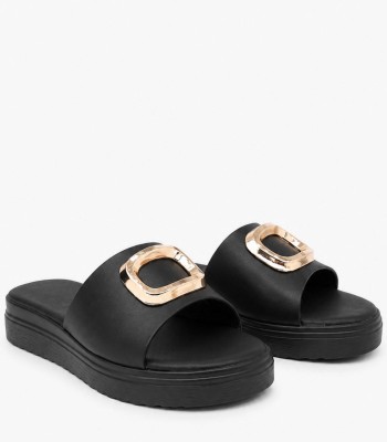 Μαύρο flatform με χρυσό διακοσμητικό στοιχείο
