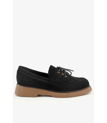 Μαύρο suede loafer με κορδόνια και κρεπ σόλα