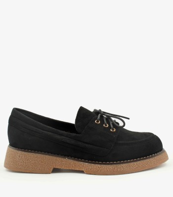 Μαύρο suede loafer με κορδόνια και κρεπ σόλα
