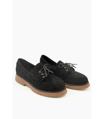 Μαύρο suede loafer με κορδόνια και κρεπ σόλα