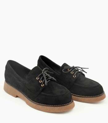 Μαύρο suede loafer με κορδόνια και κρεπ σόλα