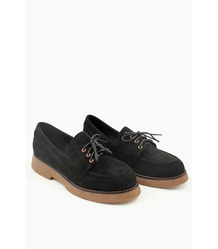 Μαύρο suede loafer με κορδόνια και κρεπ σόλα