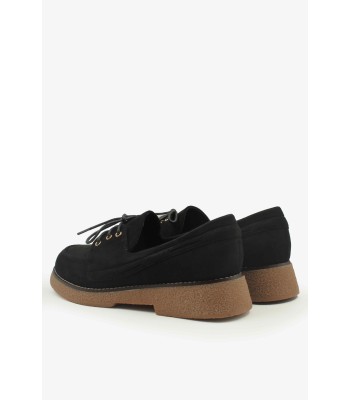 Μαύρο suede loafer με κορδόνια και κρεπ σόλα