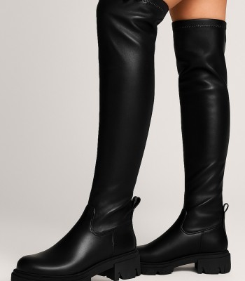 Μαύρη over the knee μπότα με chunky σόλα