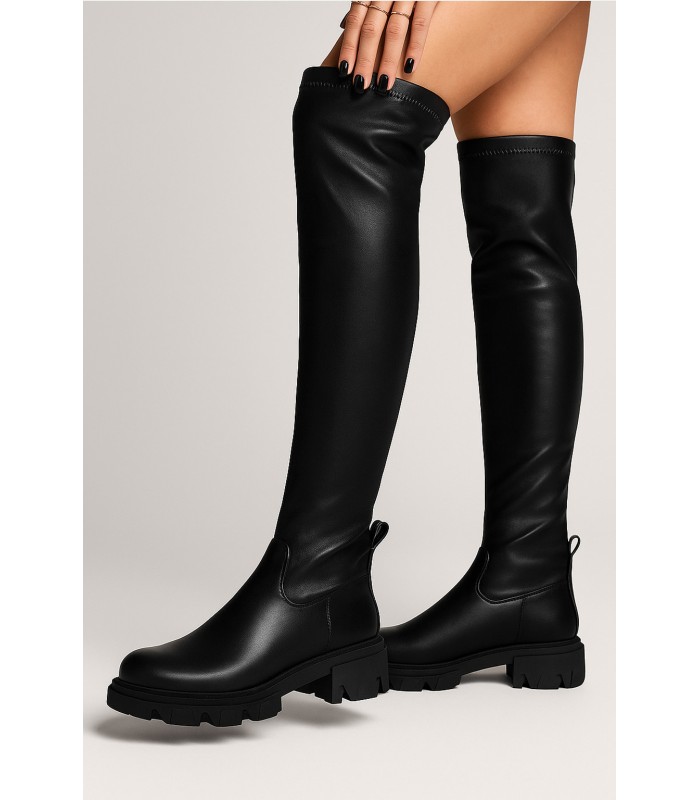 Μαύρη over the knee μπότα με chunky σόλα