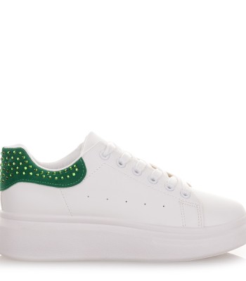 Γυναικεία sneakers σε λευκό χρώμα με πράσινα Στρας 