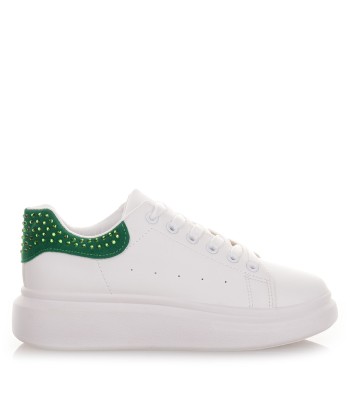 Γυναικεία sneakers σε λευκό χρώμα με πράσινα Στρας 