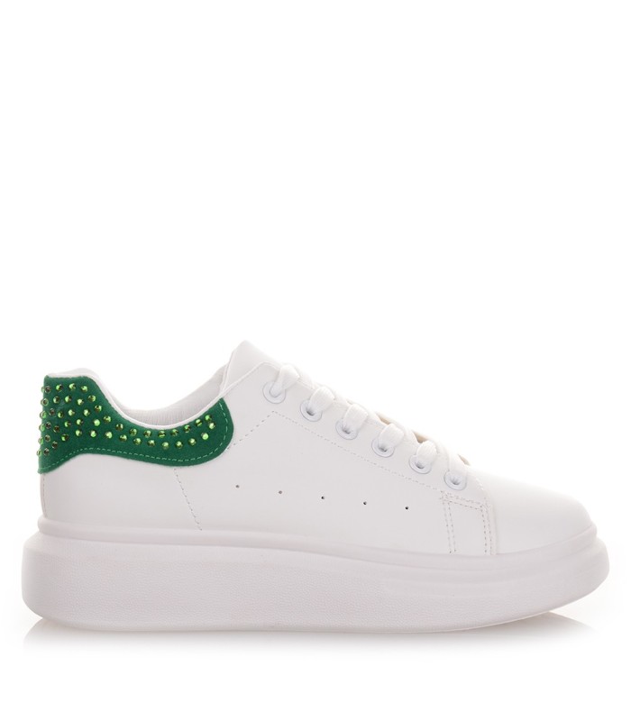 Γυναικεία sneakers σε λευκό χρώμα με πράσινα Στρας 