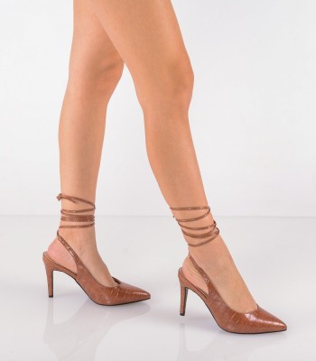 Lace up Γόβες σε camel χρώμα 