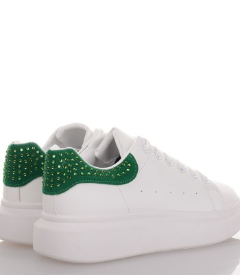 Γυναικεία sneakers σε λευκό χρώμα με πράσινα Στρας 