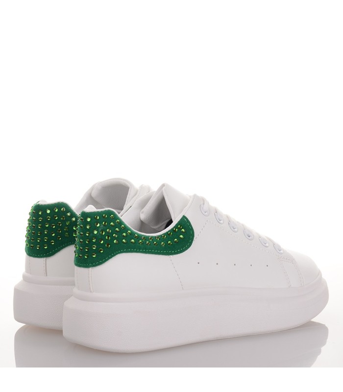 Γυναικεία sneakers σε λευκό χρώμα με πράσινα Στρας 