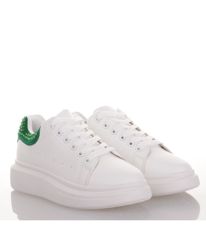 Γυναικεία sneakers σε λευκό χρώμα με πράσινα Στρας 